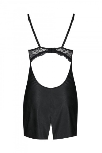 Passion Loona Chemise бэби-долл из эко-кожи и кружева, S/M (чёрный)