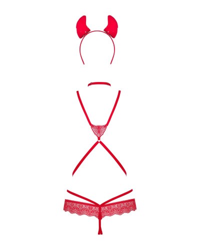 Obsessive Evilia teddy red S/M - Женский костюм дьявола