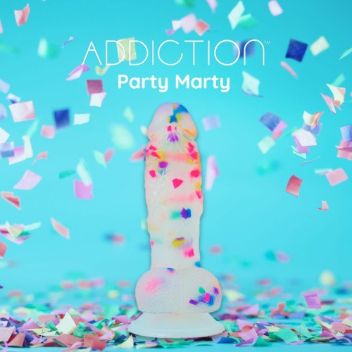 Addiction - Party Marty - 7.5" - Frost & Confetti - фаллоимитатор с конфетти, 19х3.8 см (белый)