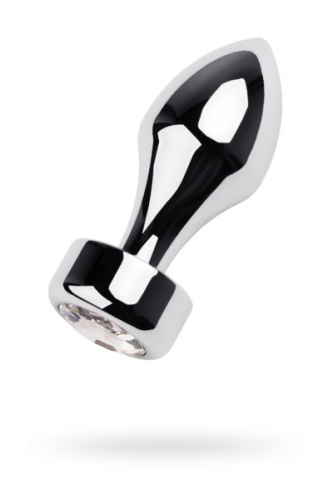 Silver anal plug TOYFA Metal - серебристая анальная пробка с кристалом, 8.2х3.8 см (прозрачный)