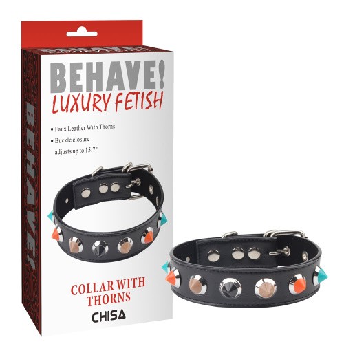Behave! Collar With Thorns ошейник для БДСМ с цветными заклепками, 40х3.3 см (чёрный)