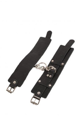 sLash Leather Dominant Hand Cuffs - кожаные наручники, 19.5 см (чёрный)
