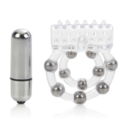 CalExotic Maximus Ring 10 Stroker Beads - двойное виброкольцо, 6.5х2.5 см (прозрачный)