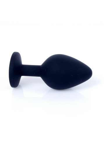 Boss Silikon Plug Jewellery Black Medium - Анальная пробка с кристаллом, 8х3.5 см (черный с розовым)