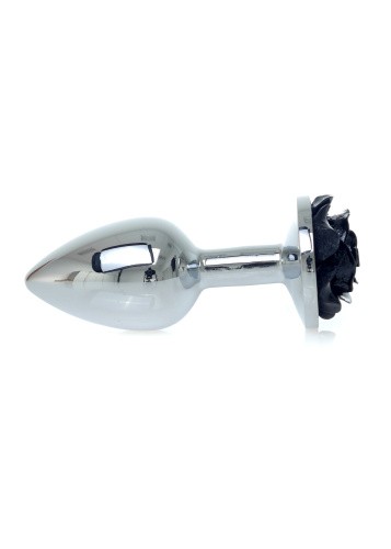 Boss Jewellery Silver Plug Rose Black - Анальная пробка, 9х3.4 см (чёрный)