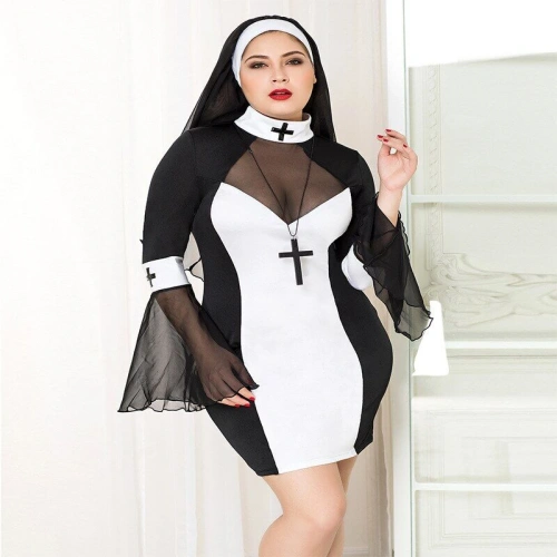 JSY P71109 Plus Size - Эротический костюм монашки, L\XL
