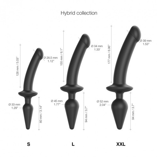 Strap-On-Me Switch Plug-In Dildo Realistic, XXL - Фаллоимитатор с анальной пробкой, 17.7х3.9 см и 9.4х5.2 см (чёрный)