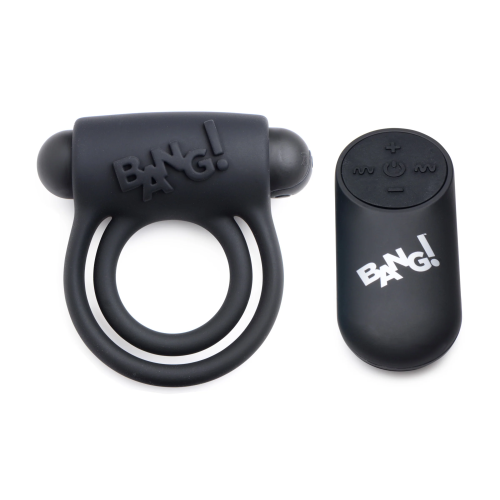 BANG! Remote Control Vibrating Cock Ring & Bullet - Перезаряжаемое эррекционное кольцо, 7,6 см (черный)