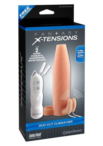 Pipedream Fx Duo Clit Climax Her - утолщающая вибронасадка на член, 15.2х4 см (телесный)