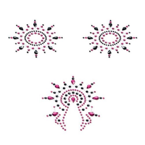 Petits Joujoux Gloria set of 3 Black/Pink - пэстис из кристаллов, украшение на грудь и вульву (черный)