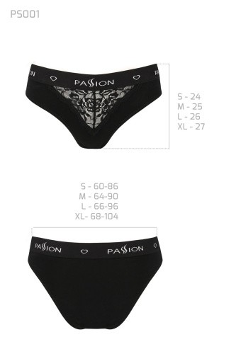 Passion PS001 Panties - Трусики с широкой резинкой и кружевом (черные, размер S)
