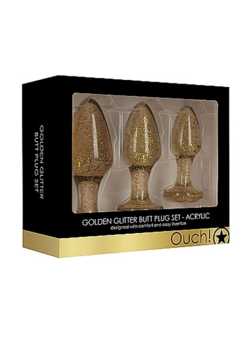 набор анальных пробок Ouch! Acrylic Golden Glitter Butt Plug Set