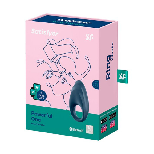 Satisfyer Powerful One - виброкольцо с управлением со смартфона, 9х3 см (синий)