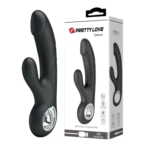Pretty Love Selene Vibrator - Вібратор із реалістичною головкою та кліторальним стимулятором, 19х3.3 см (чорний) - купити в Києві, Україні