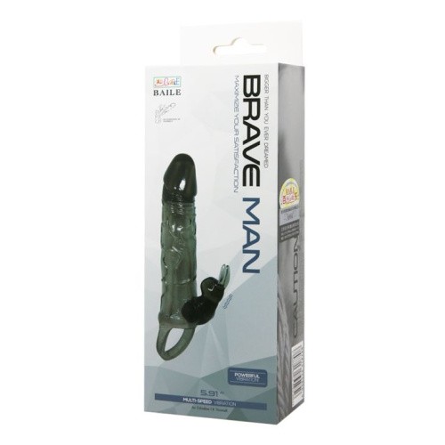 LyBaile Brave Men Vibro Penis Sleeve Black With Bunny - вибронасадка на член со стимулятором клитора, 16.4х3.7 см (чёрный)