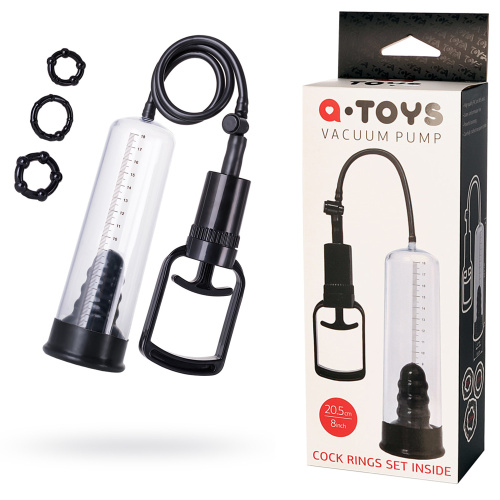 Toyfa A-Toys Vacuum pump - Вакуумная помпа с эрекционными кольцами в комплекте, 20.5х5.6 см
