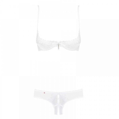 Obsessive Alabastra set - Эротический комплект с открытой грудью, L/XL (белый)