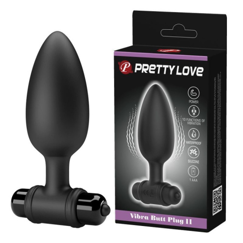 Pretty Love Vibro Anal Butt Plug Black - Анальна пробка, 11,8 см (черный)