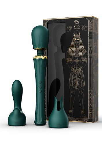 Zalo Kyro Wand мощный перезаряжаемый вибромассажер с 2 насадками, 29.1х5.35 см (зелёный)
