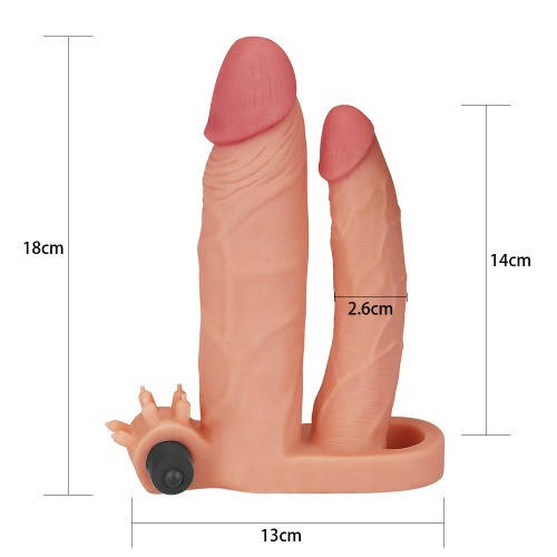 LoveToy Pleasure X-Tender Vibrating Double Penis Sleeve Flesh Add 1" - Насадка на пенис, 18 см (телесный)
