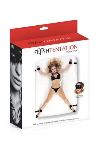 Fetish Tentation Ankle and Wrist Straps for Bad - Фиксатор рук и ног для кровати с маской на глаза