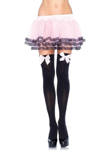 Leg Avenue Nylon Thigh Highs With Bow - чулки с бантиком (черный с фукси)