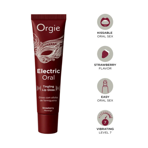 Виброблеск для губ Orgie Electric Oral Lips Gloss Strawberry, 10 мл (клубника)