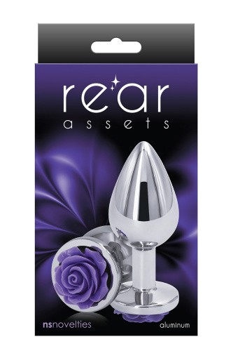 Ns Novelties Rose Buttplug M - Анальная пробка, 7,5х3,5 см, (серебристая с фиолетовым)
