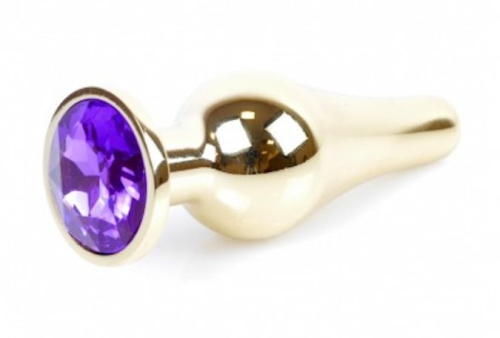 Boss Jewellery Gold Butt Plug Purple - Анальна пробка з кристалом, 9,5х3 см (фиолетовый)