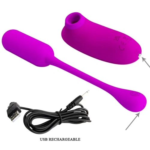 Pretty Love - Curupira Multifunctional Sucker Purple - Вакуумний стимулятор + віброяйце (фіолетовий) - купити в Києві, Україні
