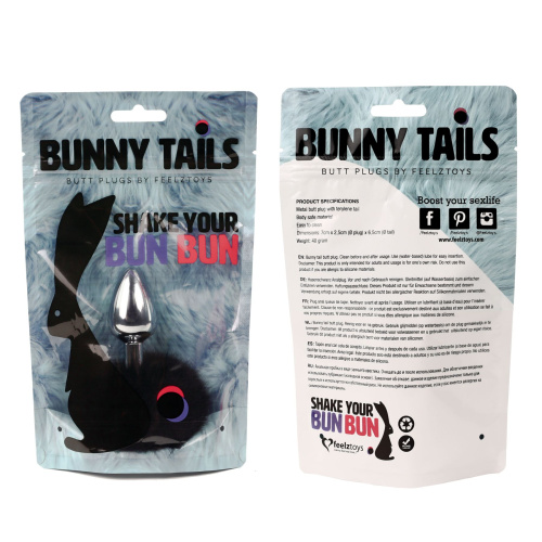 FeelzToys - Bunny Tails Butt Plug - Анальна пробка з пухнастим хвостиком, 7х2.5 см (чорний) - купити в Києві, Україні