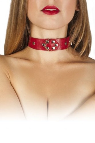 sLash Leather Restraints Collar - узкий кожаный ошейник, 46 см (красный)