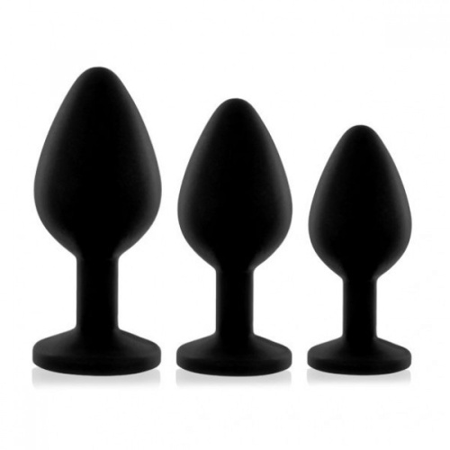 Rianne S: Booty Plug Set набір анальних пробок з кристалом, діаметр 2,7см, 3,5см, 4,1см (чорний) - купити в Києві, Україні