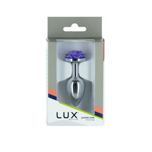 Lux Active Rose Anal Plug Purple - металлическая анальная пробка, 7.6х2.8 см (фиолетовый)