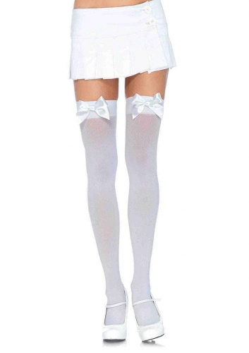 Leg Avenue Nylon Thigh Highs With Bow - чулки с бантиком (черный с фукси)