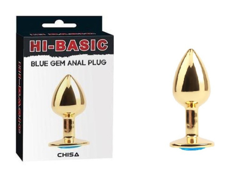 Chisa - Hi-Basic Blue Gem Anal Plug - Анальная пробка металлическая с кристаллом в форме сердца, 7.1х2.8 см (золотистая с голубым)