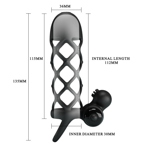 Pretty Love Vibro Penis Sleeve Black I - Насадка на член, 13.5х3.6 см - купити в Києві, Україні