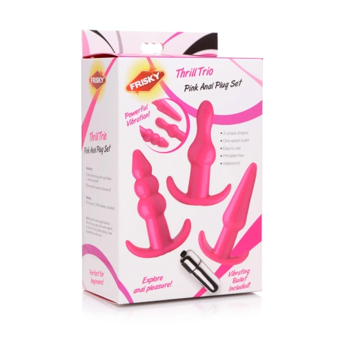 Frisky Thrill Trio Pink Vibrating Plug Set - набор из 3 анальных пробок различной формы и вибропули