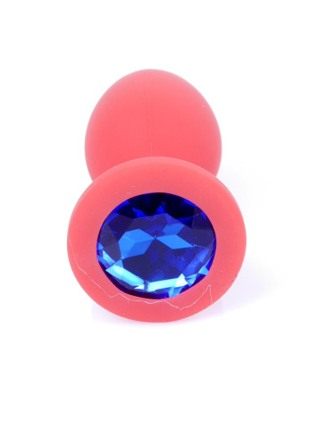 Boss Silikon Plug Jewellery Red Small - Анальная пробка с кристаллом, 7х2.7 см (красный с синим)