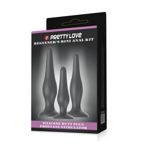 Pretty Love Begginer Mini Anal Kit Black - Набір анальних пробок, 3 шт (чорний) - купити в Києві, Україні
