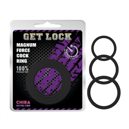 Get Lock Magnum Force Cock Ring Black - Набор эрекционных колец, 3 шт (черный)