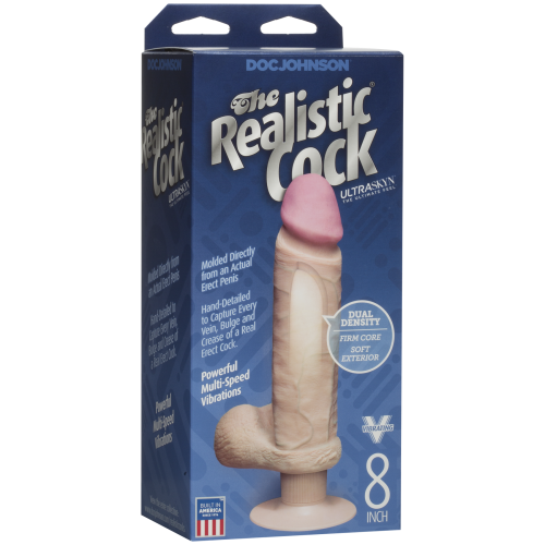 Doc Johnson The Realistic® Cock Ultraskyn Vibrating 8 - Реалистичный вибратор из киберкожи, 18х5 см (телесный)
