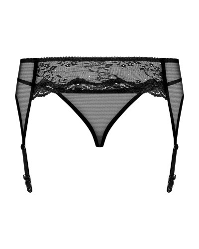 Obsessive Charms - Прозрачный пояс для чулок с кружевом, L/XL (чёрный)