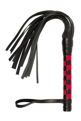 sLash VIP Leather Flogger - кожаный флогер, 55 см (чёрный с красным)