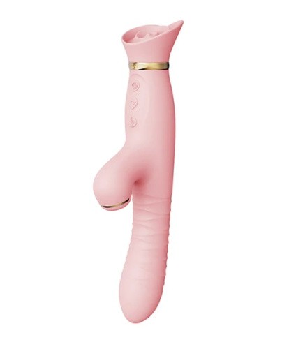 Zalo Rose Rabbit Thruster Strawberry Pink - Потужний пульсатор з ніжним дизайном, 25х3.6 см (рожевий) - купити в Києві, Україні