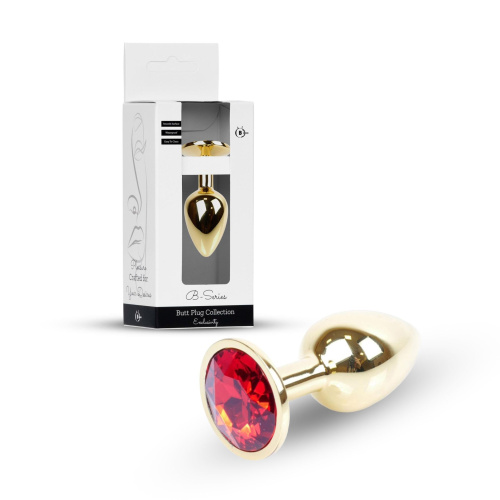 B-Series Jewellery Gold Plug Red - Анальная пробка с красным кристаллом, 7х2.7 см (красный)