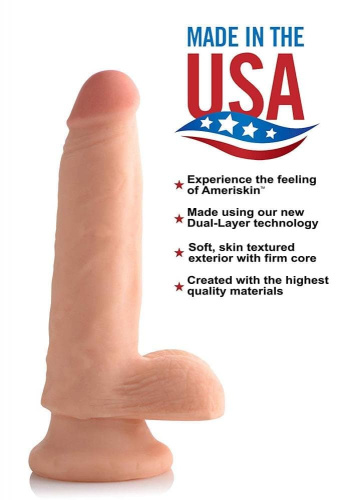 USA Cocks 6 Inch Ultra Real Dual Layer Suction Cup Dildo - фаллоимитатор 13х4,5 см, (телесный)