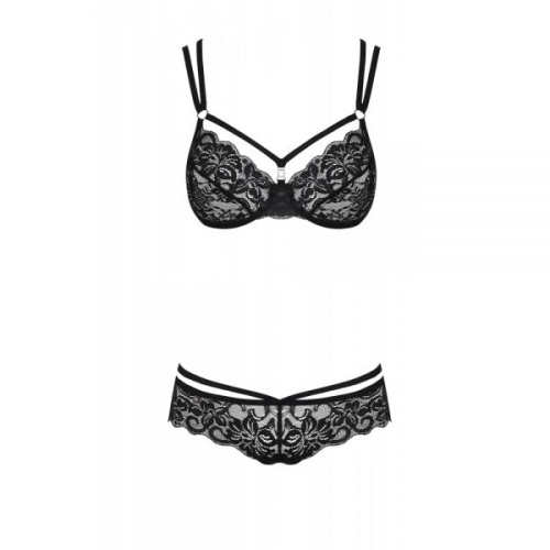 Obsessive 860-SET-3 set - Кружевной комплект: бюстгальтер и стринги, S/M (чёрный)