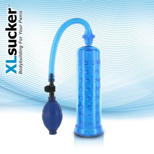 XLsucker Penis Pump - Вакуумная помпа для стойкой эрекции, 19х5 см (голубой)