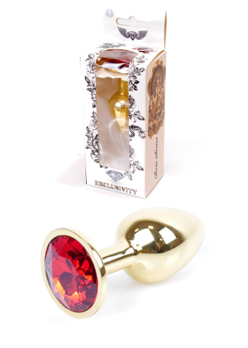 Boss Jewellery Gold Plug Red - Анальная пробка с красным кристаллом, 7х2.7 см (красный)